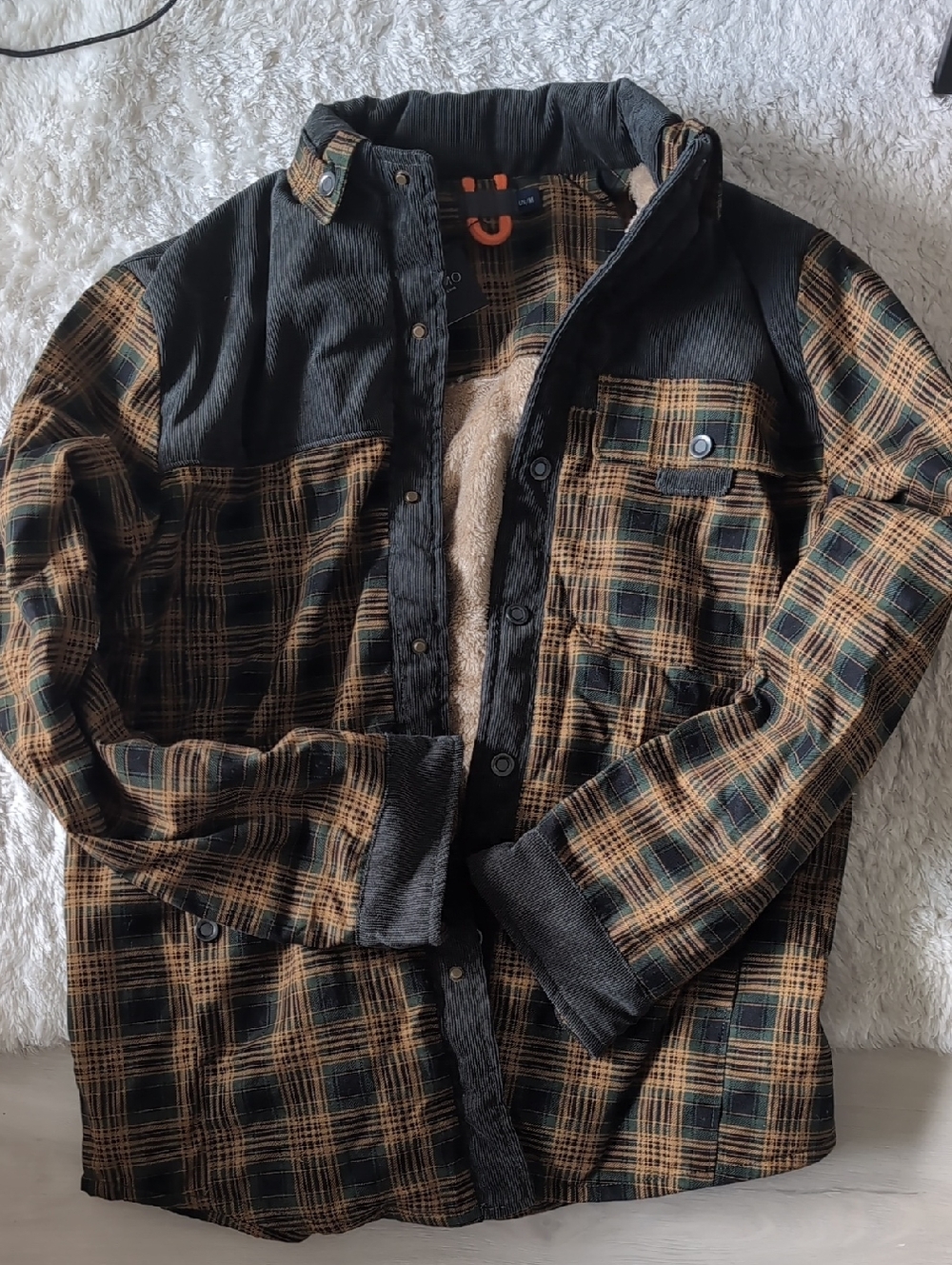 Men's Plaid Sherpa-Lined Shirt Jacket - Black & Brown